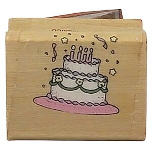 VTG Dakin Birthday Cake Rubber Stamp 05546 1"x1.25" Wood Mounted Party Crafts